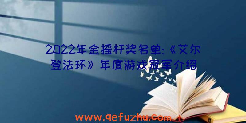 2022年金摇杆奖名单:《艾尔登法环》年度游戏冠军介绍