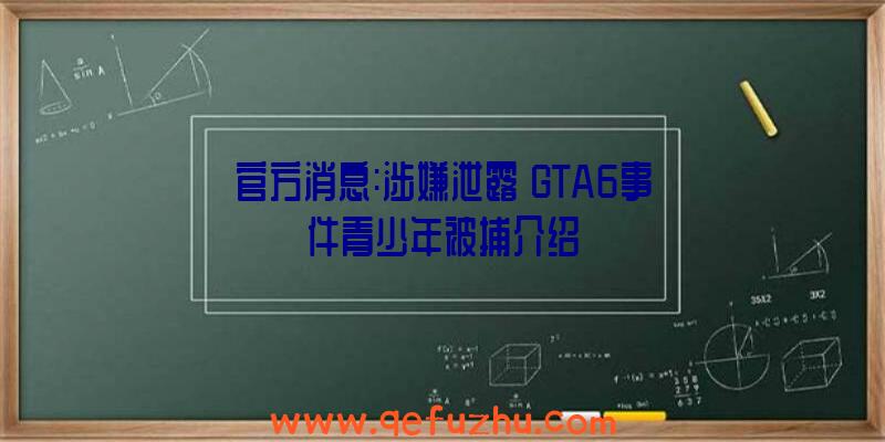 官方消息:涉嫌泄露《GTA6事件青少年被捕介绍