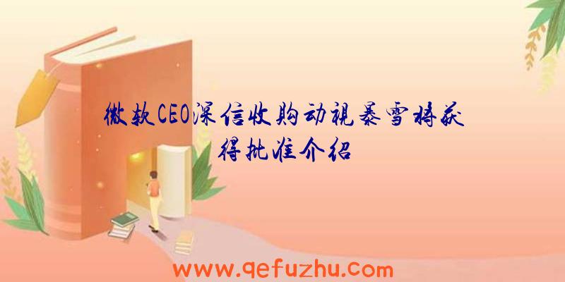 微软CEO深信收购动视暴雪将获得批准介绍